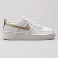 Nike Air Force 1 white and metallic gold sneaker