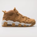 Nike Air More Uptempo 96 Premium khaki and white sneaker Royalty Free Stock Photo