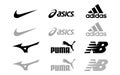 Nike, Asics, Adidas, Mizuno, Puma, New balance - logos of sports equipment and sportswear company. Kyiv, Ukraine - November 15, Royalty Free Stock Photo