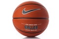 Nike brand, basketball ball Nike Baller. Orange rubber outdoor ball, ultra-durable cover, close-up on a white background