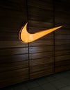 Nike logo on wooden background