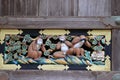 three wise monkeys sculpture is shown in Toshogu shrine , UNESCO World Heritage Site Royalty Free Stock Photo