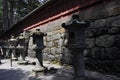 Nikko, 11th may: Alley with stone lanterns to Futurasan Jinja Shrine Temple in Nikko National Park of Japan Royalty Free Stock Photo