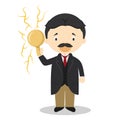 Nikola Tesla cartoon character. Vector Illustration