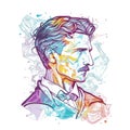 Nikola Tesla line art portrait vector illustration template. Historical people