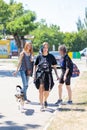 Nikolaev, Ukraine- August 15, 2020: volunteer exhibition of stray dogs. Dog training, preparation for exhibition, pets. A teenage