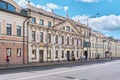 Nikoloyamskaya street, view of a beautiful old house decorated with stucco molding built in 1850, landmark