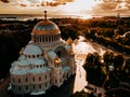 Nikolsky Cathedral cinematic, decorated with gold domes The Naval Orthodox Church of Kronstadt is the best tourist attraction of