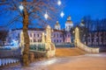 Nikolsky Naval Cathedral and festive stars on a tree in St. Petersburg Royalty Free Stock Photo