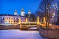 Nikolsky Naval Cathedral and Krasnogvardeisky Bridge in St. Petersburg Royalty Free Stock Photo