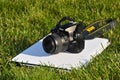 Nikon D5000 body digital SLR camera and laptop
