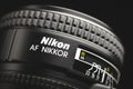 Nikon nikkor af lens close-up on black background