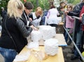 NIKOPOL, UKRAINE - MAY, 2019: distribution of food to the needy, charity event