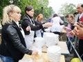 NIKOPOL, UKRAINE - MAY, 2019: distribution of food to the needy, charity event