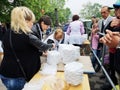 NIKOPOL, UKRAINE - MAY, 2019: distribution of food to the needy, charity event