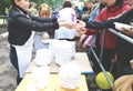 NIKOPOL, UKRAINE - MAY, 2019: distribution of food to the needy, charity event