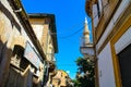 Narrow street with Selimiye mosque in Nicosia, Northern Cyprus Royalty Free Stock Photo