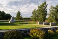 Nikrace, Latvia - August 8, 2017: Sculpture `Pieta` and the cemetery of Soviet soldiers killed in World War II