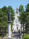 Niksic Statue Virgin Mary And Cathedral, Montenegro