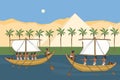 Nile river of Ancient Egypt with sailboats vector cartoon