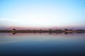 Nile river at sunrise with hot air balloons in Luxor, Egypt. Royalty Free Stock Photo