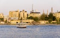 Nile River commercial life by Aswan City with Boats Royalty Free Stock Photo