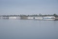 The Nile River in the vicinity of Luxor, Egypt, Africa with its crops, its boats, its towns and its cruise ships. Royalty Free Stock Photo