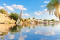 The Nile view, sailboat and banks of Aswan, Egypt Royalty Free Stock Photo
