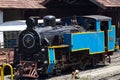 Nilgiri mountain railway. Blue train. Unesco heritage. Narrow-gauge. Steam locomotive in depot