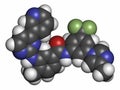 Nilotinib cancer drug molecule (tyrosine kinase inhibitor). Atoms are represented as spheres with conventional color coding: