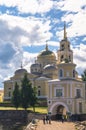 Nilov Monastery on the Stolobny island, Tver region. In front of the main entrance through the Svetlitskaya gate tower.