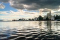 Nilov Monastery on the Stolobny island, Tver region. View from the lake Seliger.. Royalty Free Stock Photo