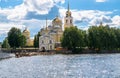 Nilov Monastery on the Stolobny island, Tver region. View from the Peninsula Svetlitsa. Royalty Free Stock Photo