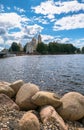 Nilov Monastery on the Stolobny island, Tver region. View from the Peninsula Svetlitsa. Royalty Free Stock Photo