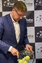Nils Usakovs, Mayor of Riga city, during Draw Ceremony for FedCup World Group II First Round games.