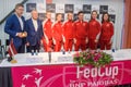 Nils Usakovs, Mayor of Riga and Juris Savickis, President of Tennis Union of Latvia with Members of Team Latvia for FedCup