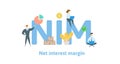 NIM, Net Interest Margin. Concept with keywords, letters and icons. Flat vector illustration. Isolated on white