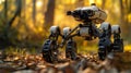 Nimble Bipedal Exploration Robot with Adaptive Camera in a Forest Royalty Free Stock Photo