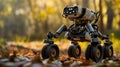 Nimble Bipedal Exploration Robot with Adaptive Camera in a Forest Royalty Free Stock Photo