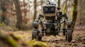 Nimble Bipedal Exploration Robot with Adaptive Camera in a Forest Royalty Free Stock Photo