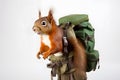 Nimble Squirrel with Backpack Portrait. Generative AI illustration