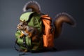 Nimble Squirrel with Backpack Portrait. Generative AI illustration