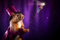 Nimble Squirrel with Magician\'s Wand Portrait. Generative AI illustration