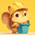 A nimble squirrel sanitation worker cartoon style