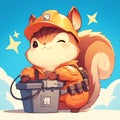 A nimble squirrel sanitation worker cartoon style