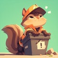 A nimble squirrel sanitation worker cartoon style