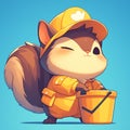 A nimble squirrel sanitation worker cartoon style