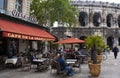 An elegant pavement cafe in the old town of the beautiful French city of Nimes.
