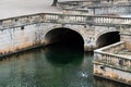 Nimes, Occitanie, France - Decorated details of art and sculptures at the Fountain Gardens