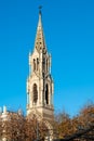 Nimes, Occitanie, France, Gothic tower of the Saint perpetua catholic church